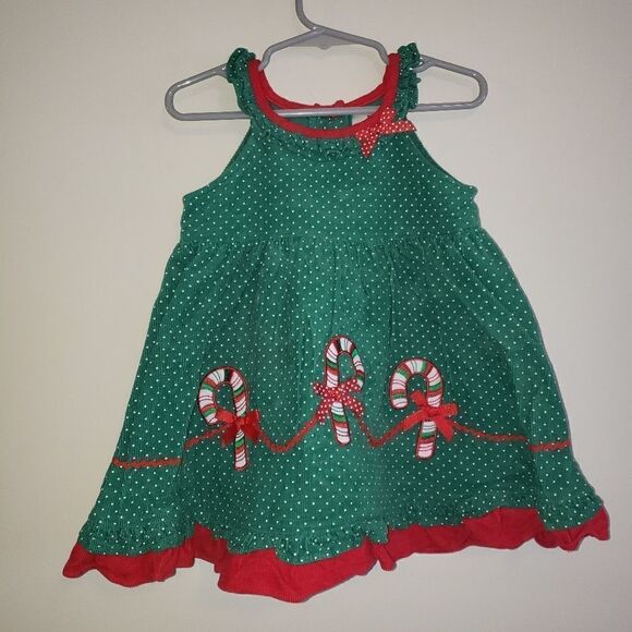RARE EDITIONS VINTAGE CHRISTMAS CORDUROY CANDY CANE DRESS 18 MOMTHS - Picture 1 of 5